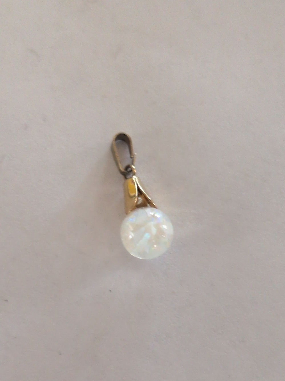 Gold-Tone Opalescent Round Drop Pendant - White